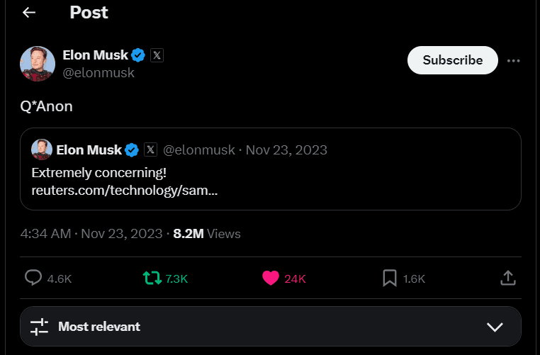 Elon Musk tweet about qstar